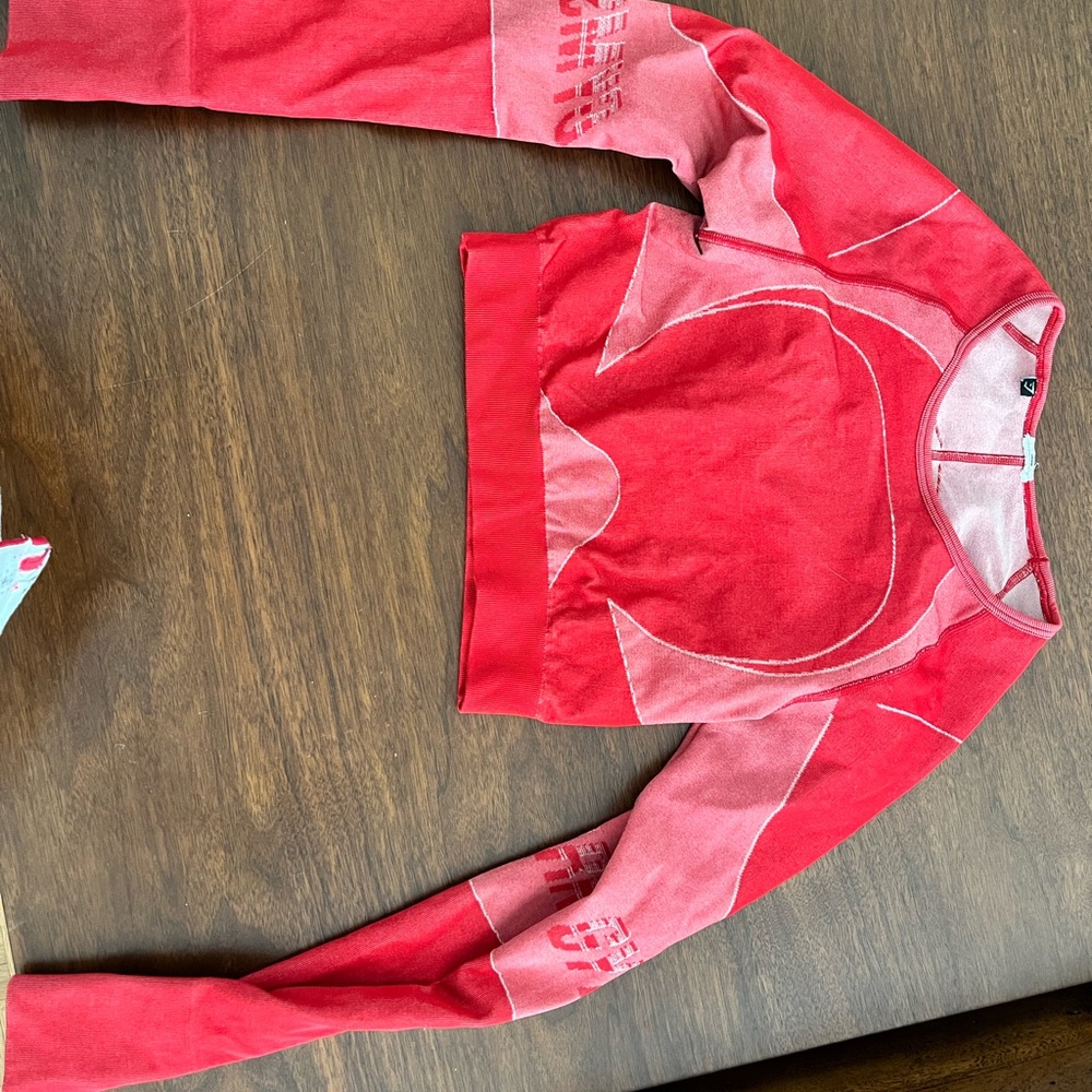 Red and Pink Long Sleeve Crop Top